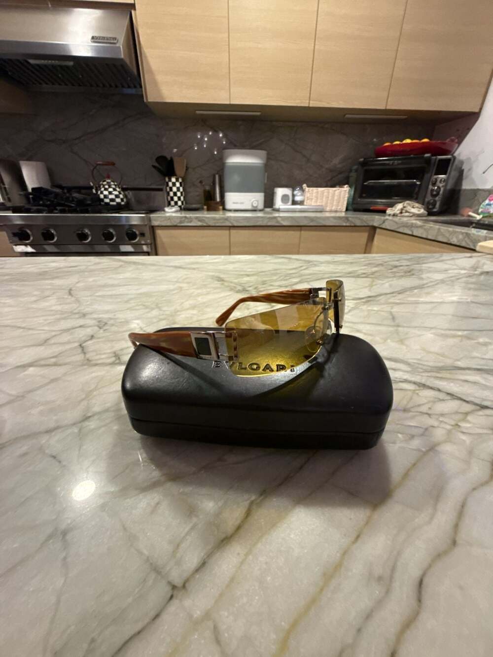 Vintage Bvlgari Shield Sunglasses Amber Tortoise Frame